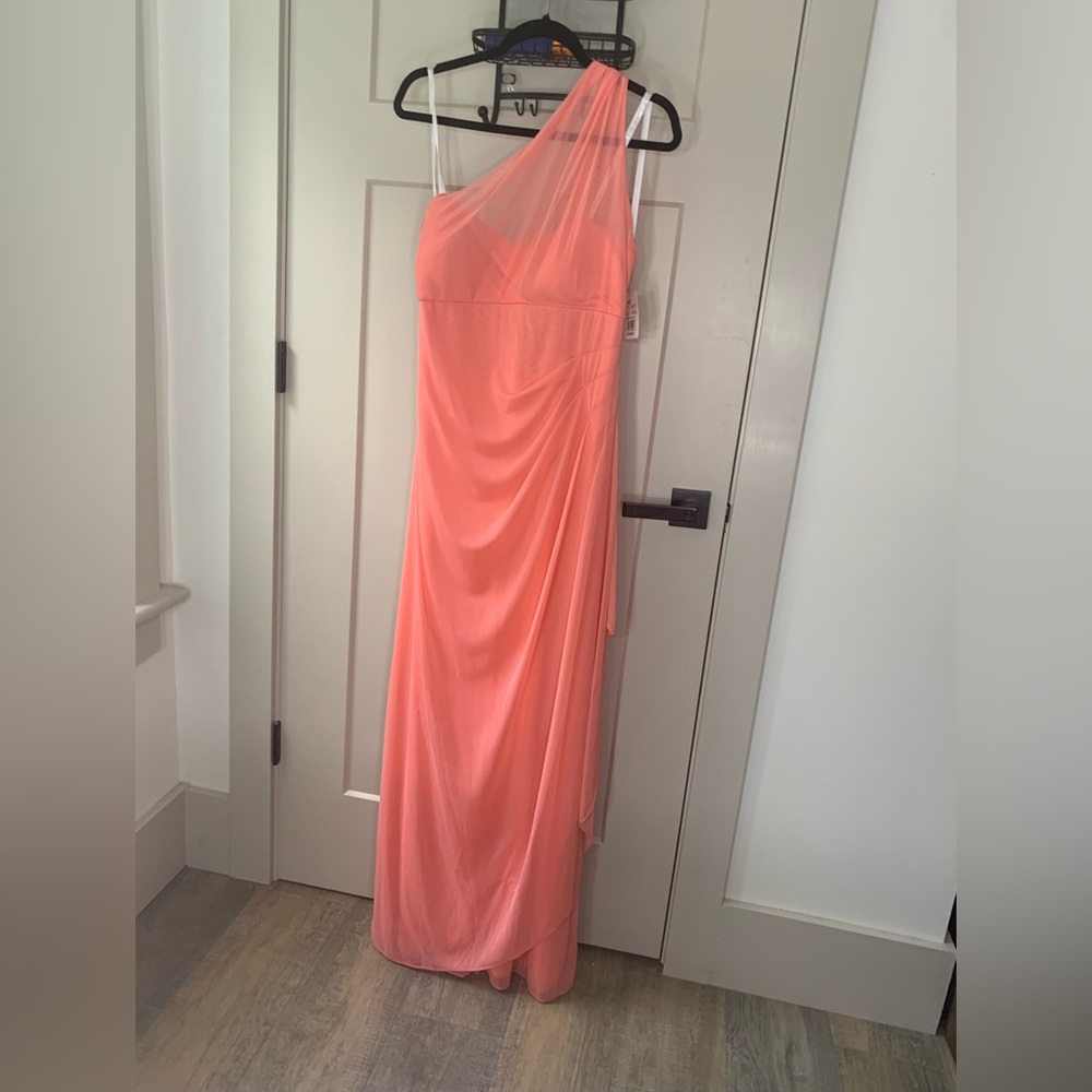 David’s Bridal Coral Reef Size 14 Mesh One Shoulder Bridesmaid Dress Long